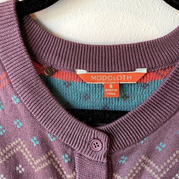 Modcloth Fair Isle Cardigan Purple S - Picture 2 of 7